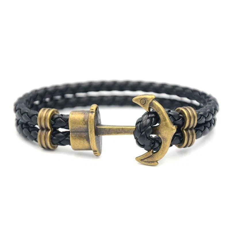 Elegant Oliver Bronze Anchor Braided Leather Bracelet Crafted