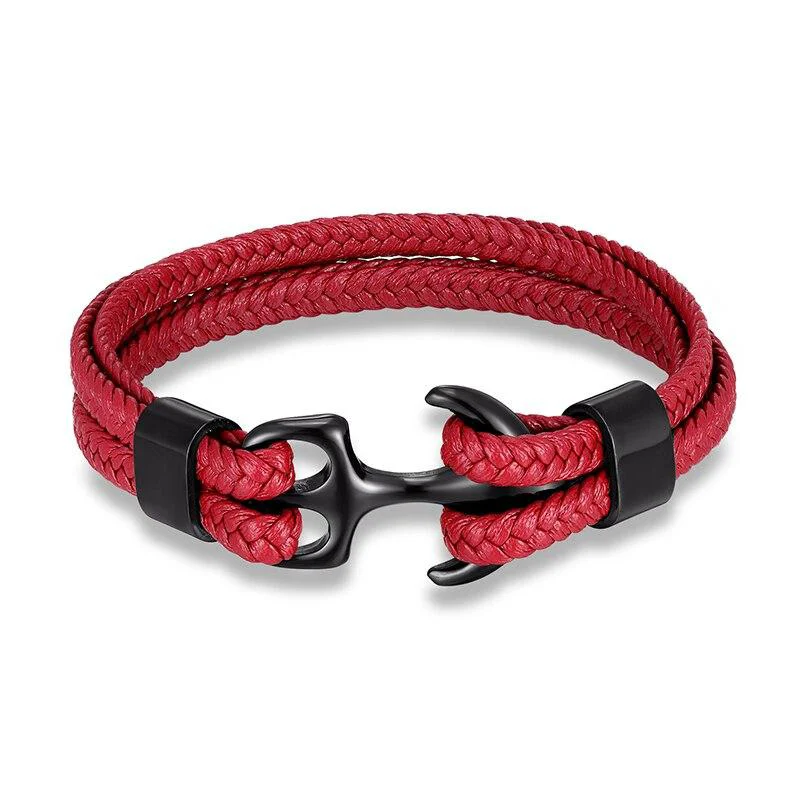 Contemporary Anchor Red Braided Leather Bracelet Modern