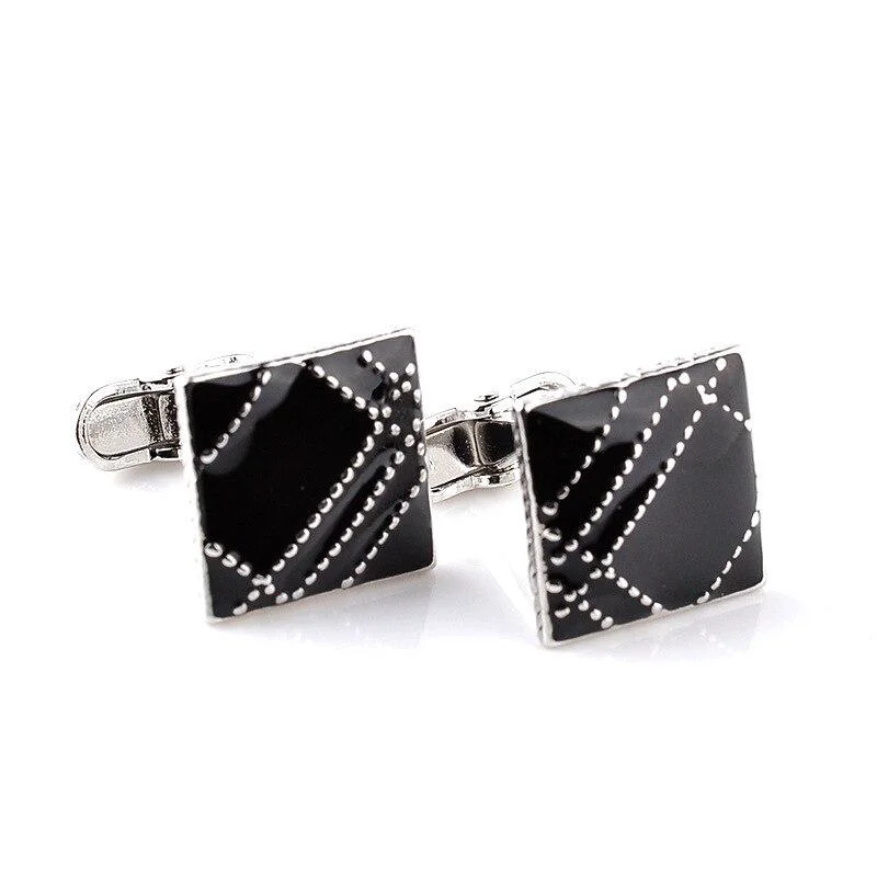 Crafted Black Plaid Metal Cufflink Secure