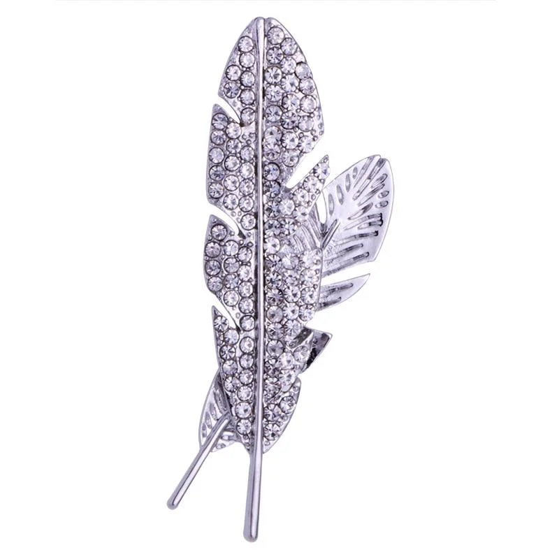 Refined Rhinestone Feather Lapel Pin Clean