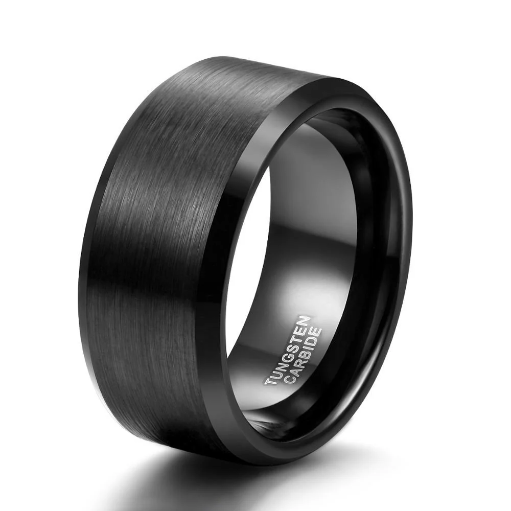 Fast Brushed Tungsten Carbide Black Ring Secure