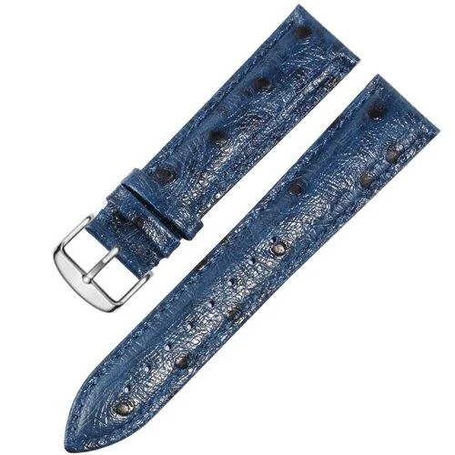 Verified Iris Ostrich Pattern Leather Watch Strap With Tang Buckle Premium Material