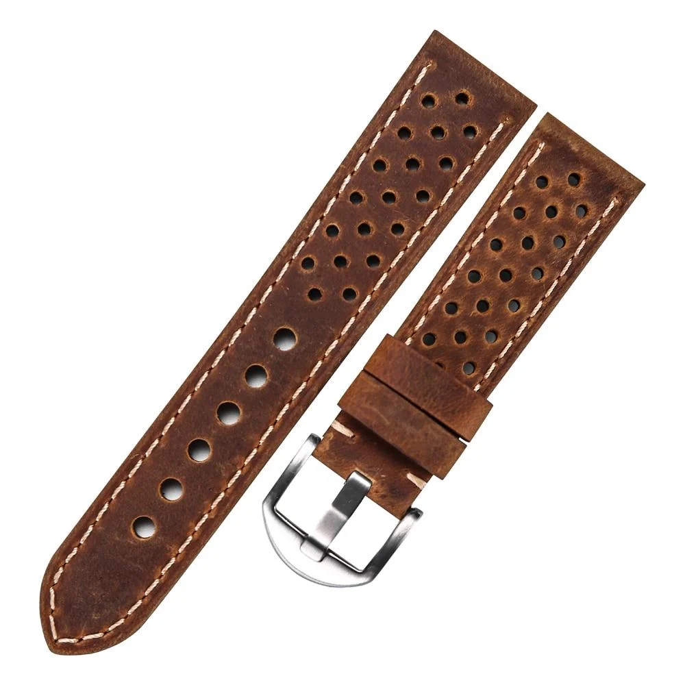 Effective Isidore Porous Leather Rally Watch Strap With Tang buckle Prestigious