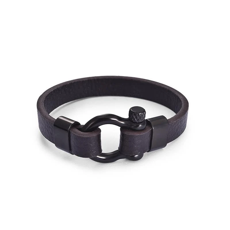 World-Class Gunnar Horseshoe Shackle Solid Leather Bracelet Specialty