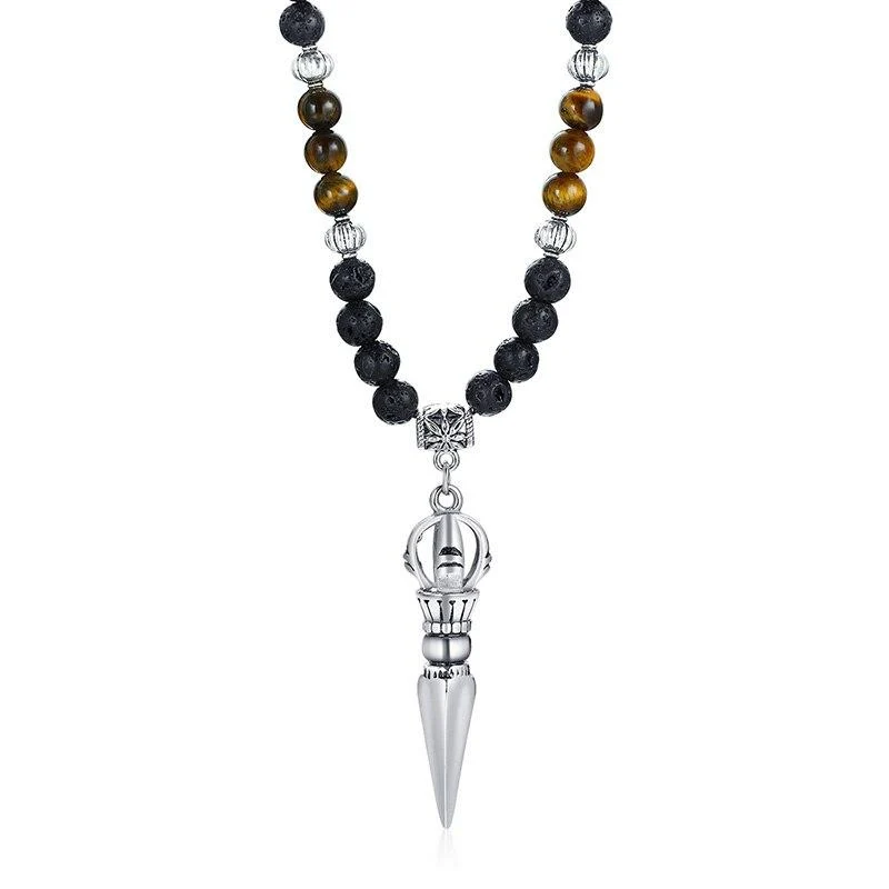 Excellent Fernando Steel Brazilian Lava Beads Pendant Necklace Healthy