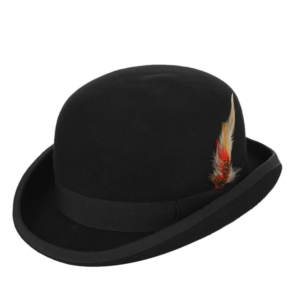 Versatile Sombrero bombín negro de fieltro de lana con pluma Easy-to-Use