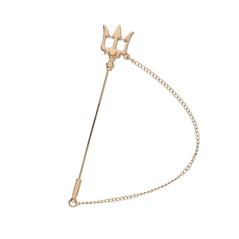 Fashionable Alfiler de solapa Tridente con cadena High-End