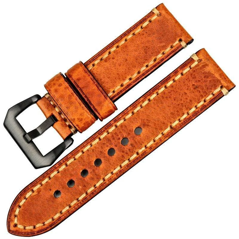 Practical Cedric Correa de reloj de piel italiana cosida con hebilla hebijón Gunmetal Effective