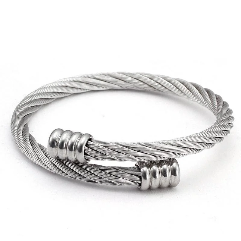Dependable Hans Pulsera brazalete minimalista de cuerda metálica Exceptional