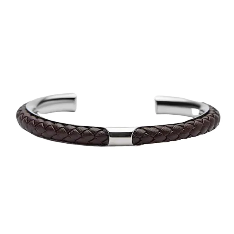 Superior Lupo Pulsera de cuero trenzado y acero inoxidable High-End