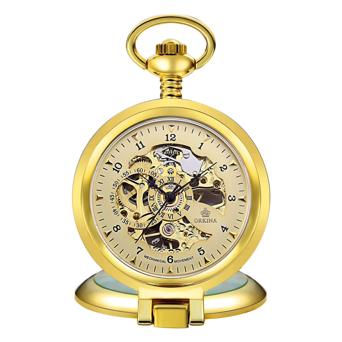 Verified Olaf Orkina Reloj de bolsillo mecánico esqueleto dorado Refined