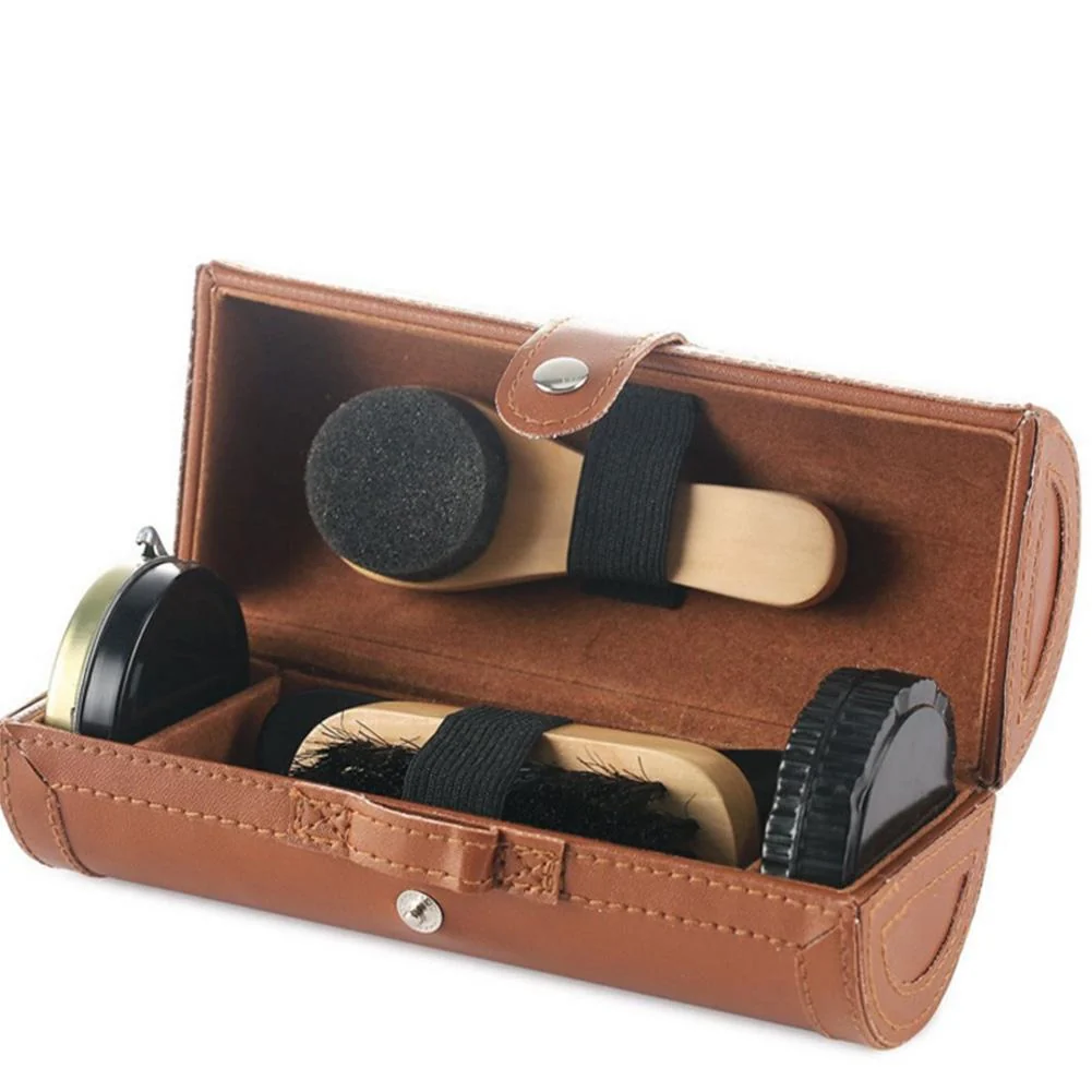 Versatile Elegant Leather Kit Portátil para el Cuidado y Abrillantado del Calzado 6 Piezas High-Quality