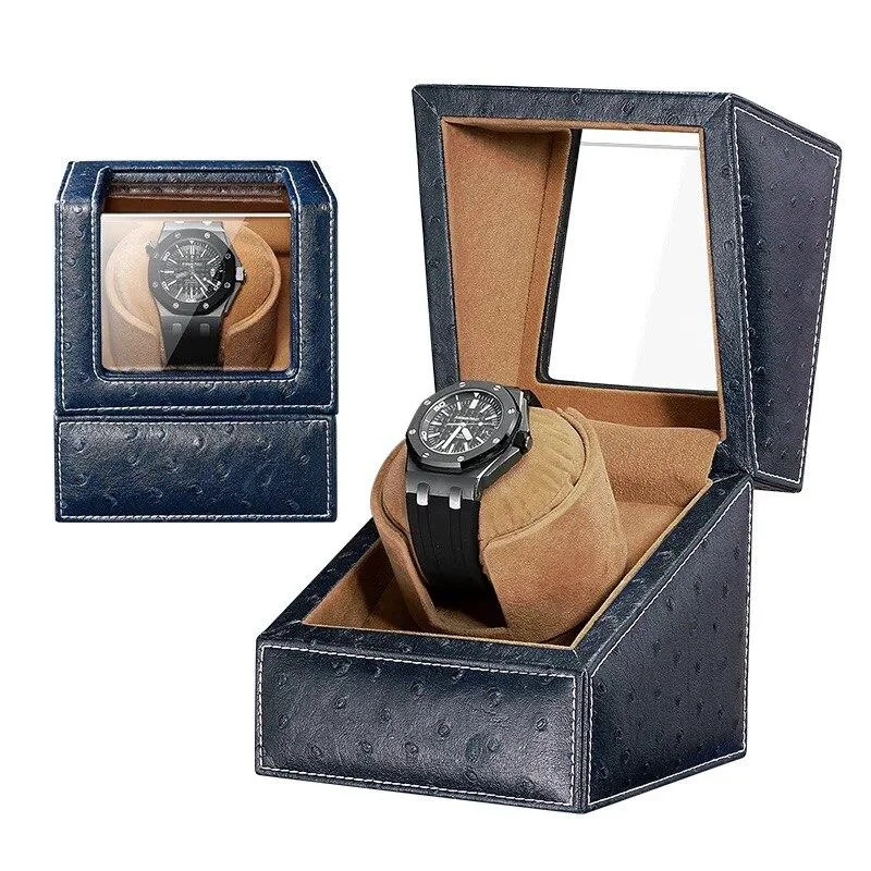 Breathable Fabrizio Caja de piel de avestruz Reloj mecánico Winder Safe