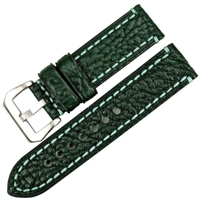 Comfortable Cedric Correa de reloj de piel italiana cosida con hebilla hebijón plateada High-End