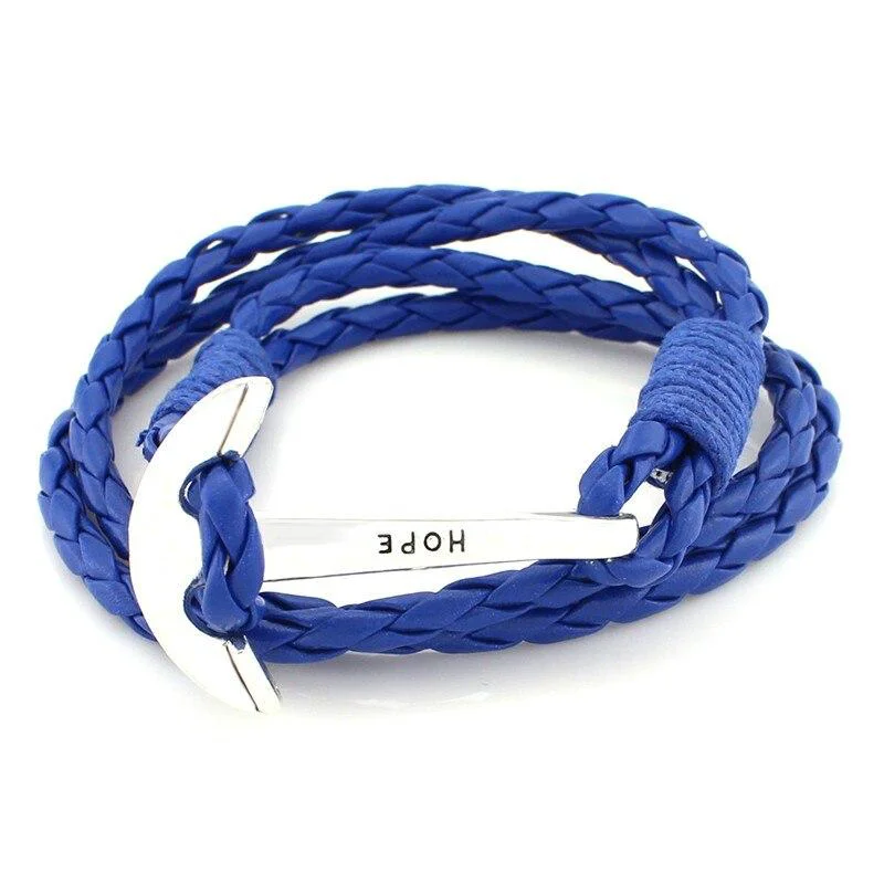Reusable Hope Ancla de plata Pulsera de cuero Reliable