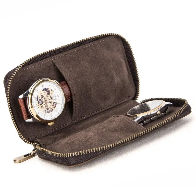 Reliable Ethan Estuche para reloj portátil de cuero rústico con 2 ranuras Casual