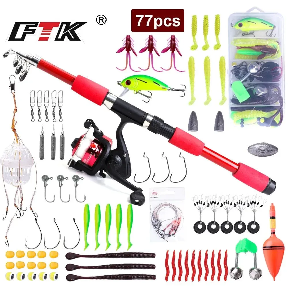 Practical FTK Telescopic Fishing Rod Reel Combo – 1.8 2.1m Carbon Fiber Pole with Full Kit Solid