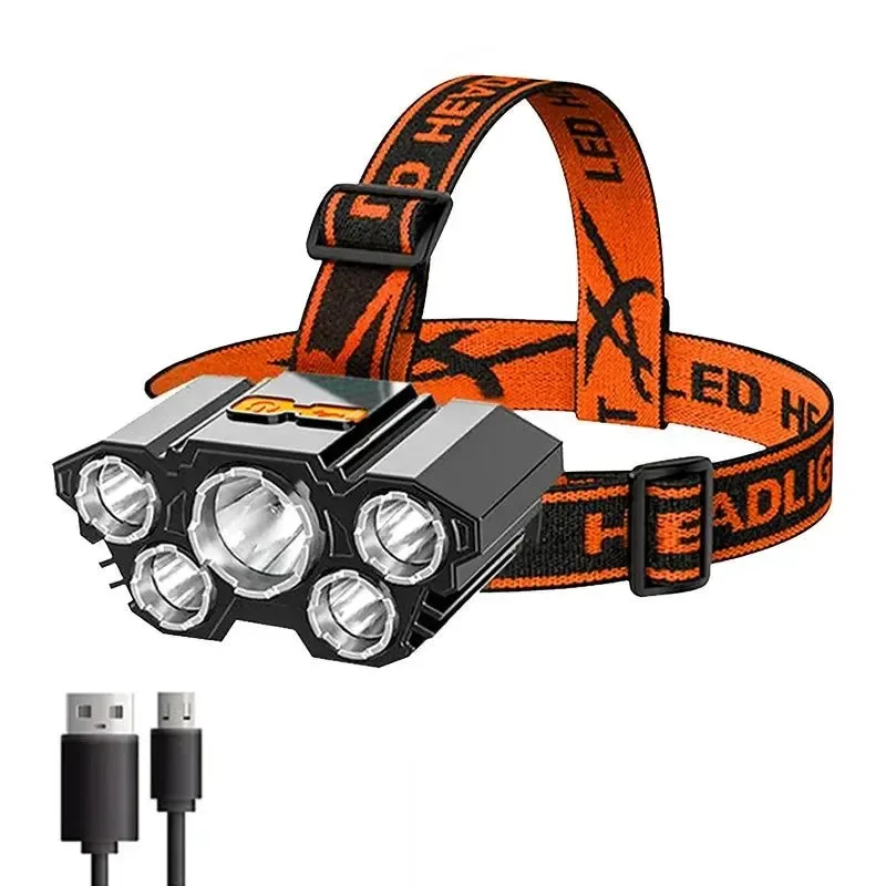 Environmentally Friendly Linterna frontal de 5 LED recargable con batería 18650 incorporada luz potente i para acampar aventuras pesca etc. Safe