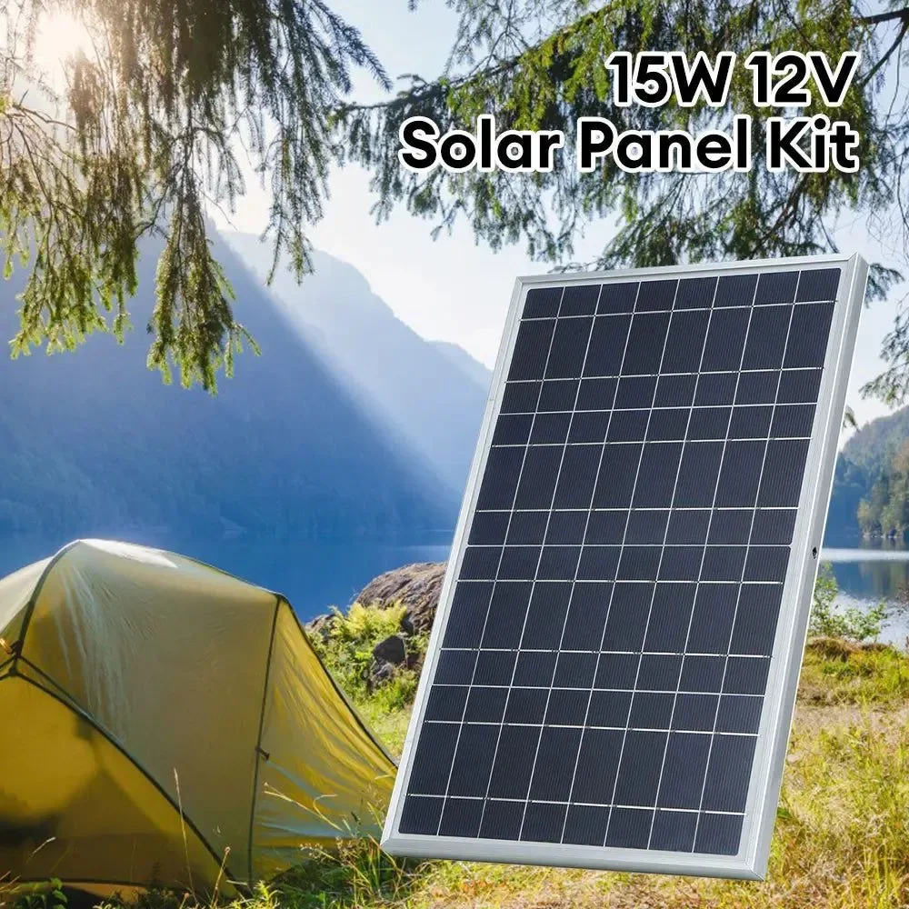 Green Kit de panel solar de 12 V con pinza de cocodrilo cargador solar portátil e impermeable para camping y viajes. Selected