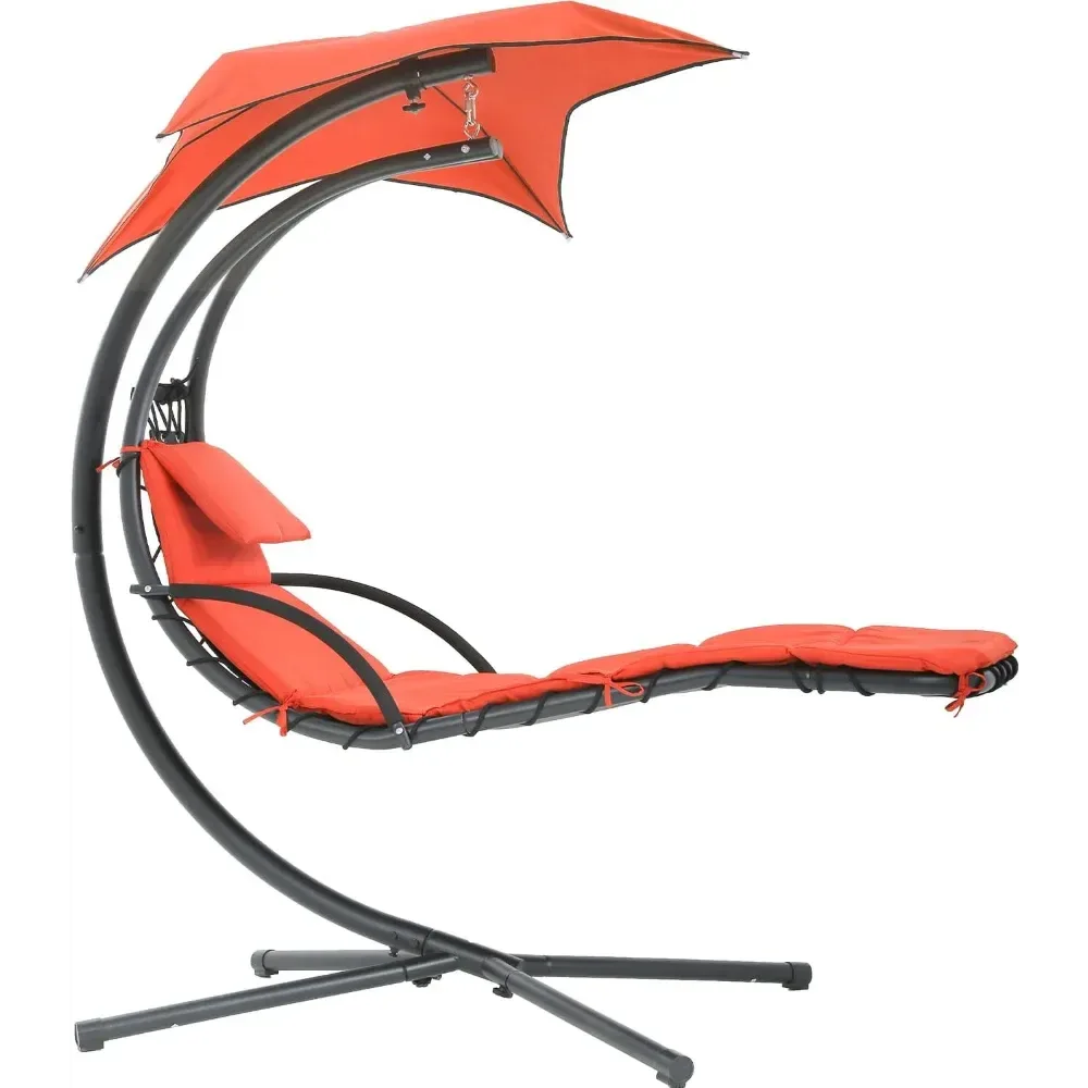 Sophisticated Hamaca colgante con dosel y almohada columpio ajustable para patio i para interiores y exteriores con soporte plegable en forma de arco. Long-Lasting
