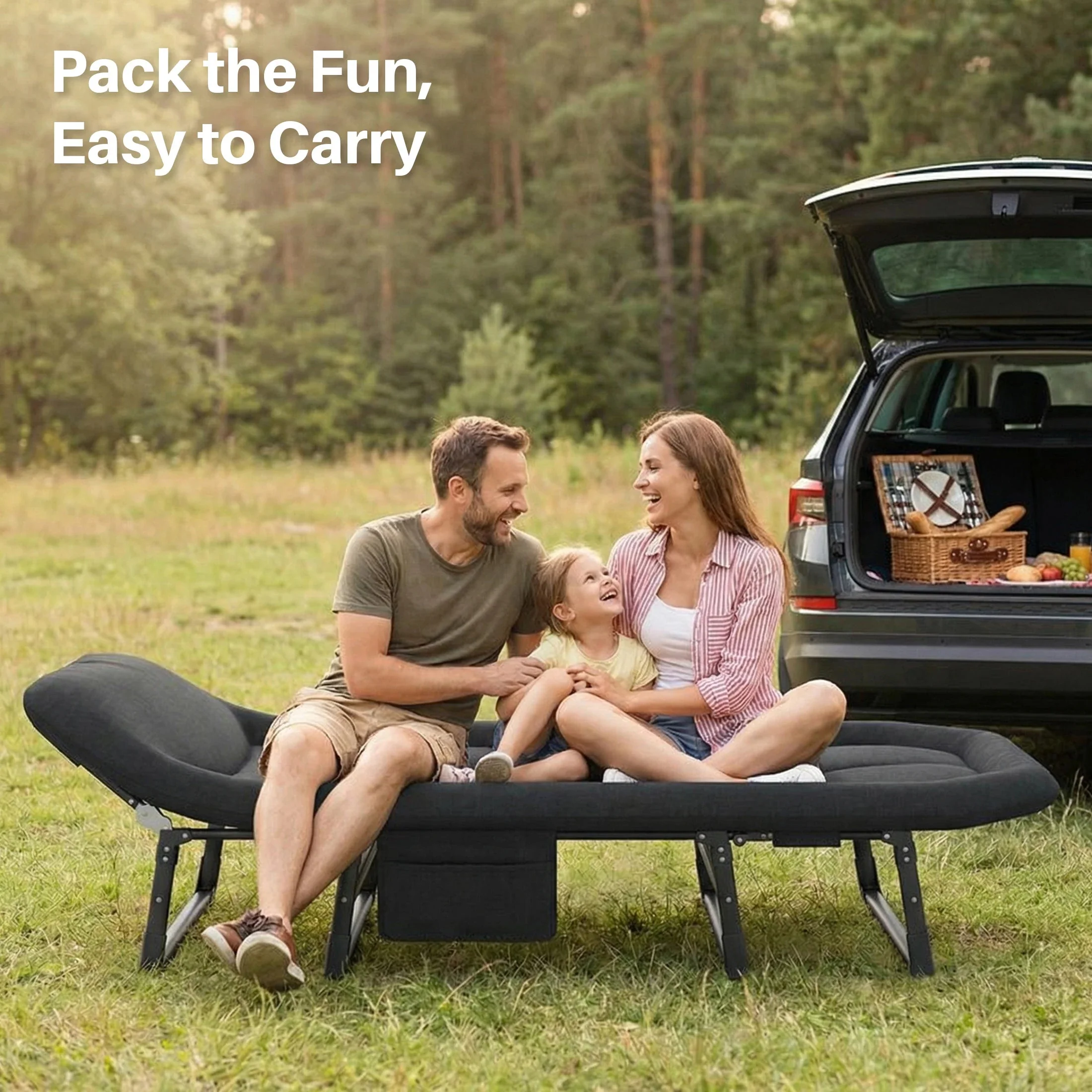 Efficient JHK Folding Camping Cot with Mattress – 450 lbs Capacity Carbon Steel Frame 6-Angle Adjustable Bed with Carry Bag for Camping Home Reliable