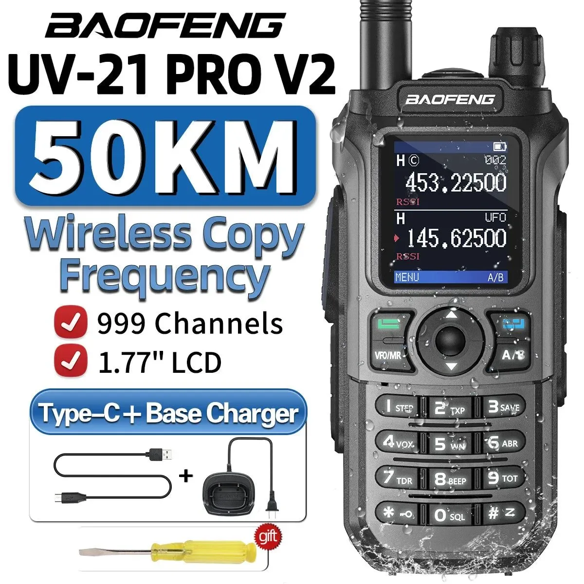 Exceptional Walkie-talkie Baofeng UV-21 PRO V2 radio bidireccional tipo C de 16 km de largo alcance Características El paquete incluye Fine