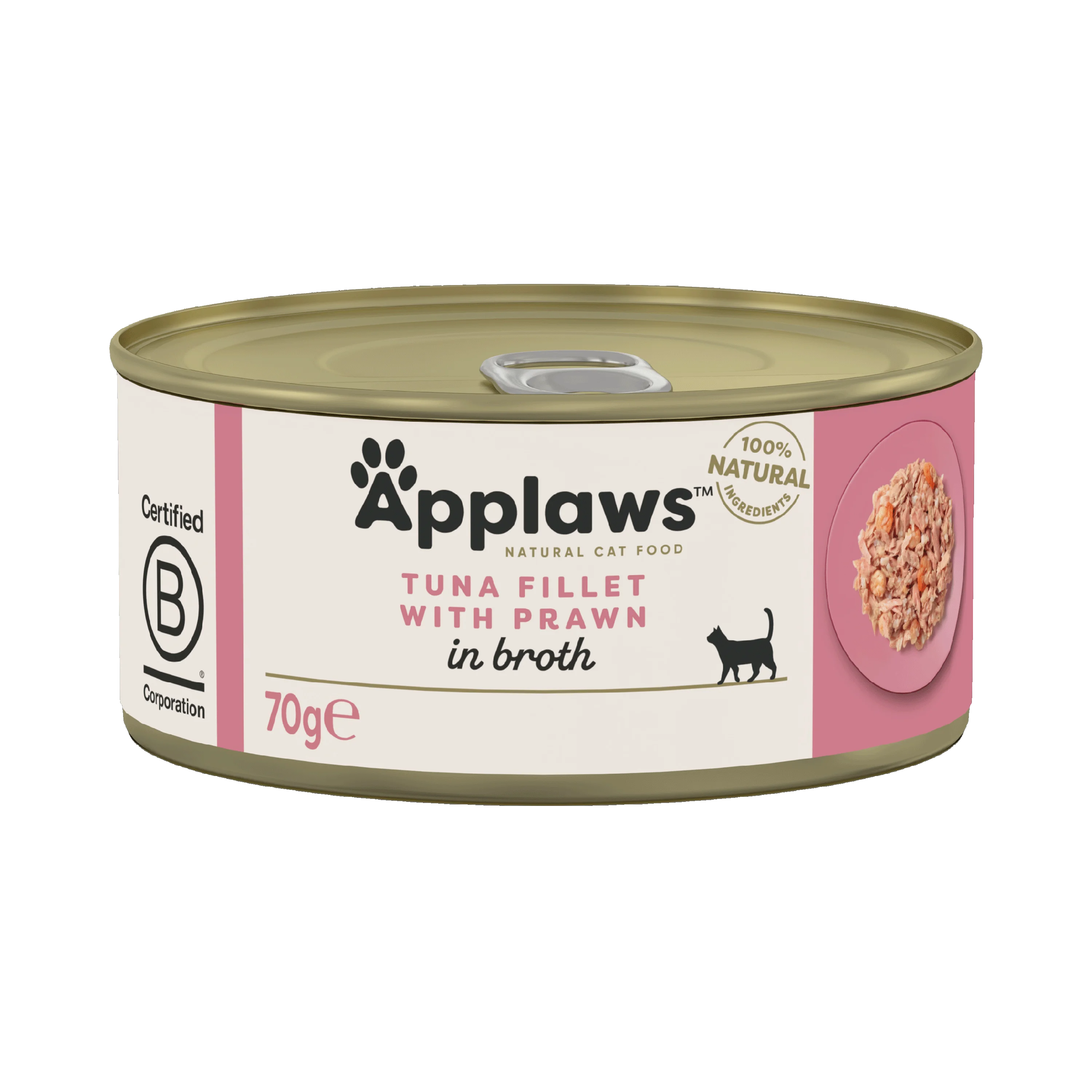High-End Applaws Natural Wet Adult Cat Food Tuna Fillet with Prawn in Broth 70g Tin Effective
