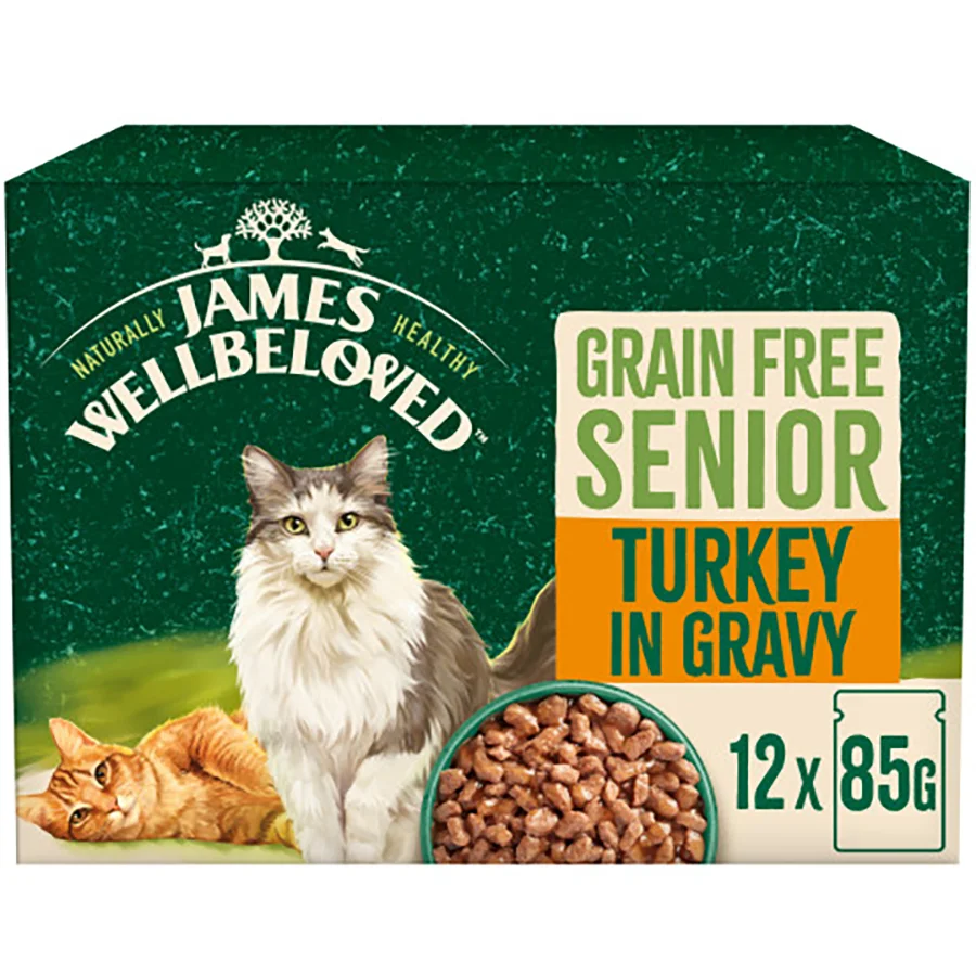 Responsible James Wellbeloved Grain Senior Wet Cat Food Turkey Gravy 12x85g Excellent
