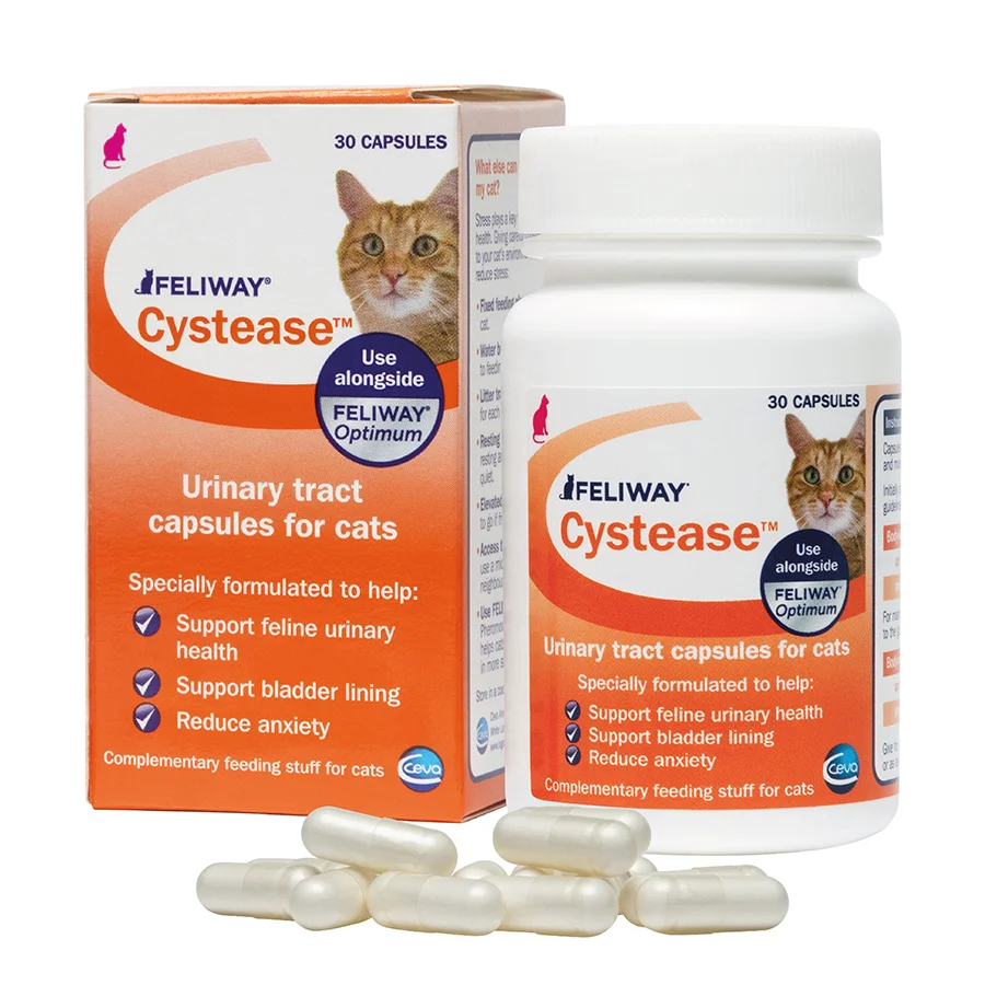 Original Feliway Cystease Urinary Tract Supplements for Cats 30 Capsules Consistent