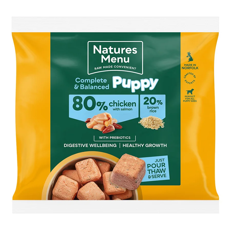 Top-Quality Natures Menu Complete Balanced 80 20 Frozen Puppy Food Chicken Salmon 1kg Green