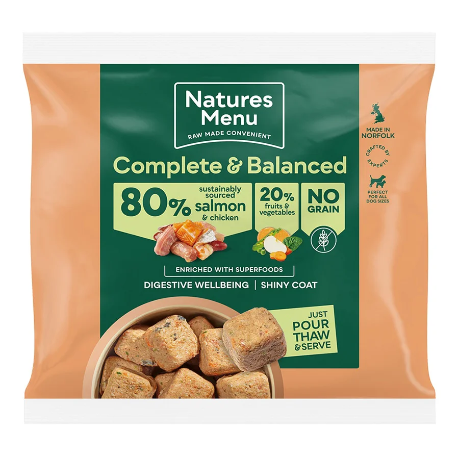 Safe Natures Menu Complete Balanced 80 20 Frozen Adult Dog Food Salmon Chicken 1kg Fine