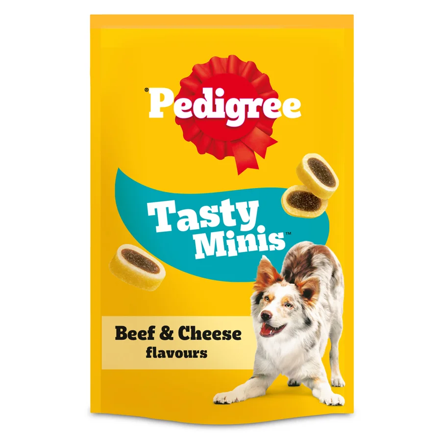 Detailed Pedigree Tasty Minis Adult Dog Cheese Beef Nibbles 140g Proven