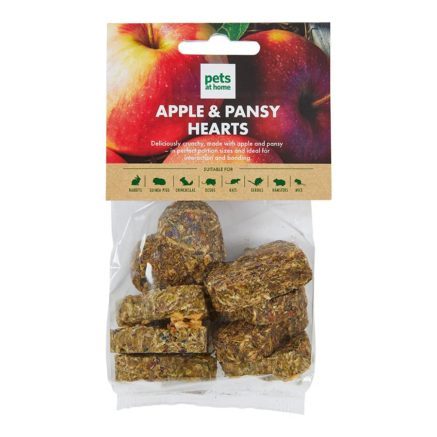 Durable Pets at Home Small Animal Treats Apple Pansy Hearts 120g Reusable