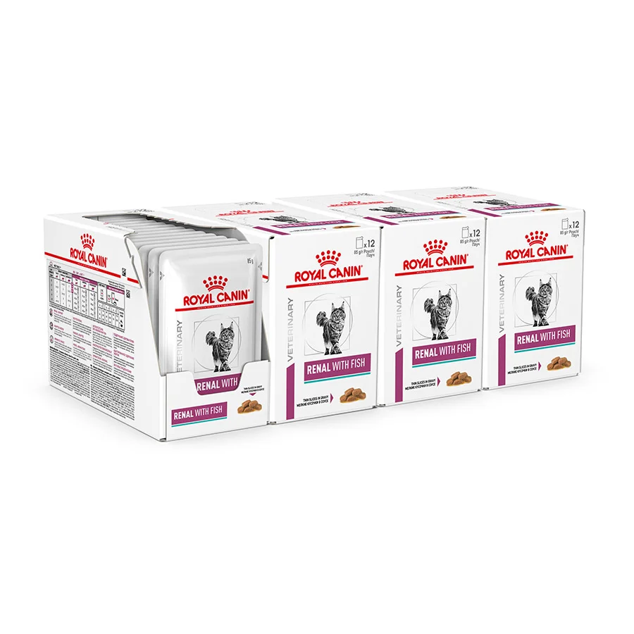 Exclusive Royal Canin Veterinary Renal Adult Wet Cat Food Fish 48x85g Elegant
