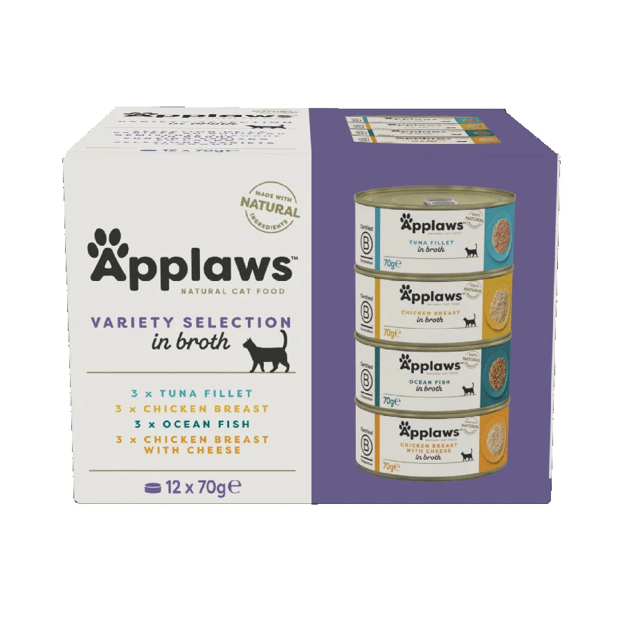 Exclusive Applaws Natural Wet Adult Cat Food Variety Selection in Broth 12x70g Tins Trendy
