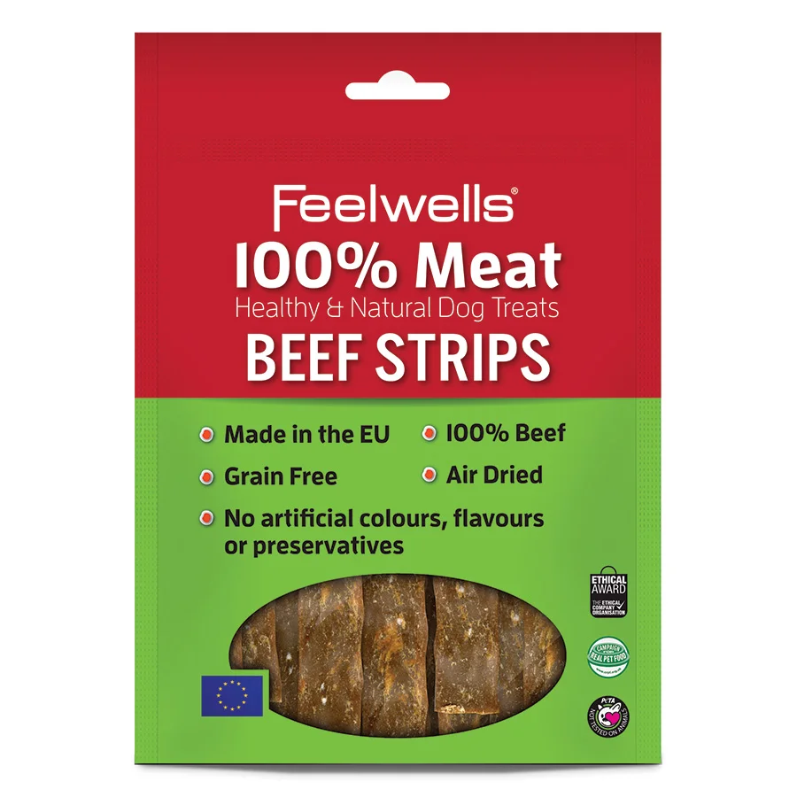 Dependable Feelwells Healthy Natural Dog Treats Beef Strips 100g Original