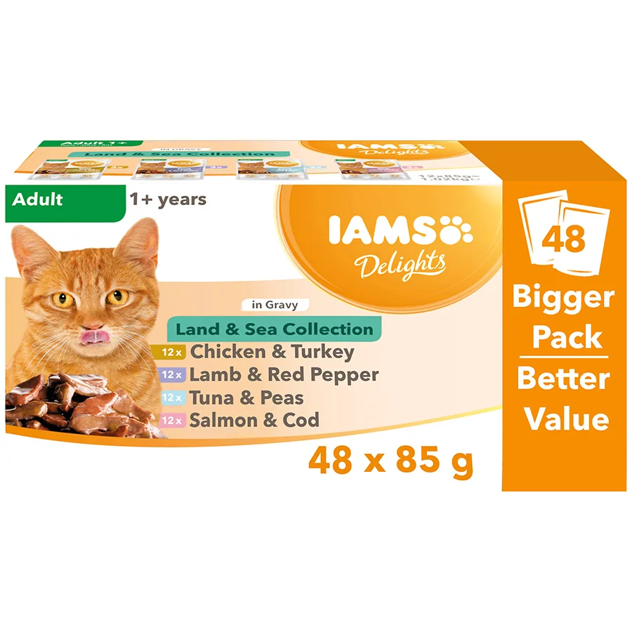 Modern Iams Delights Wet Adult Cat Food Land Sea In Gravy 48x85g Official