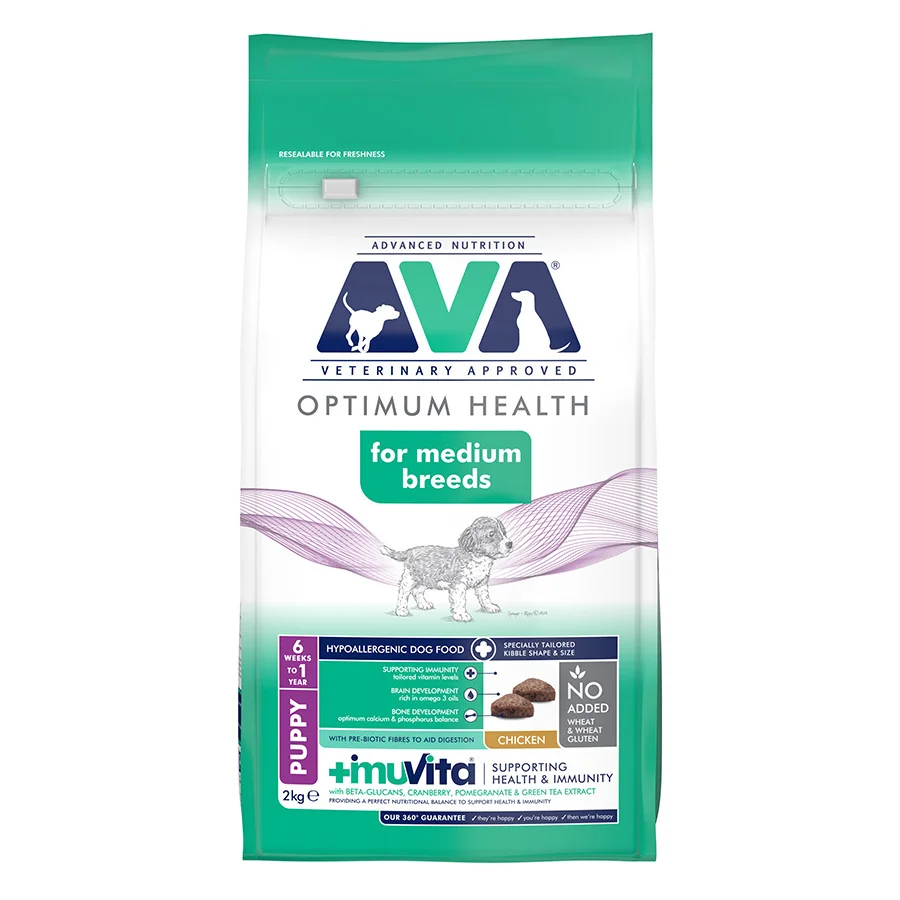 Elegant AVA Optimum Health Medium Breed Puppy Dry Dog Food Chicken 2kg Superior