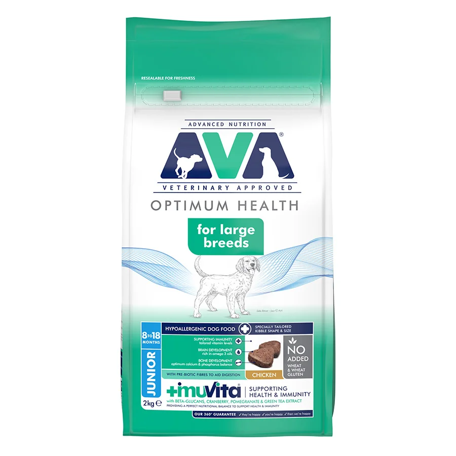 Modern AVA Optimum Health Large Breed Junior Dry Dog Food Chicken 2kg Flexible