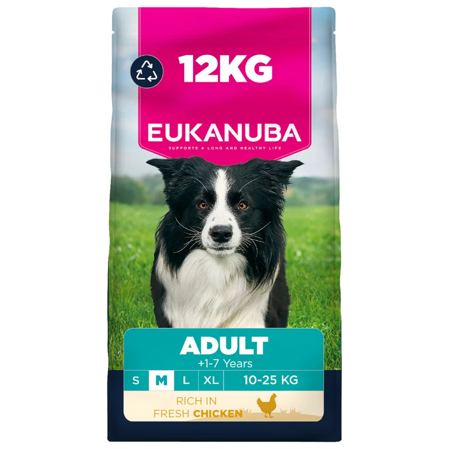 Comfortable Eukanuba Medium Breed Adult Dry Dog Food Chicken 12kg Enhanced