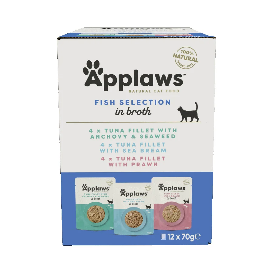 Next-Generation Applaws Natural Wet Adult Cat Food Fish Selection in Broth 12x70g Pouches Premium
