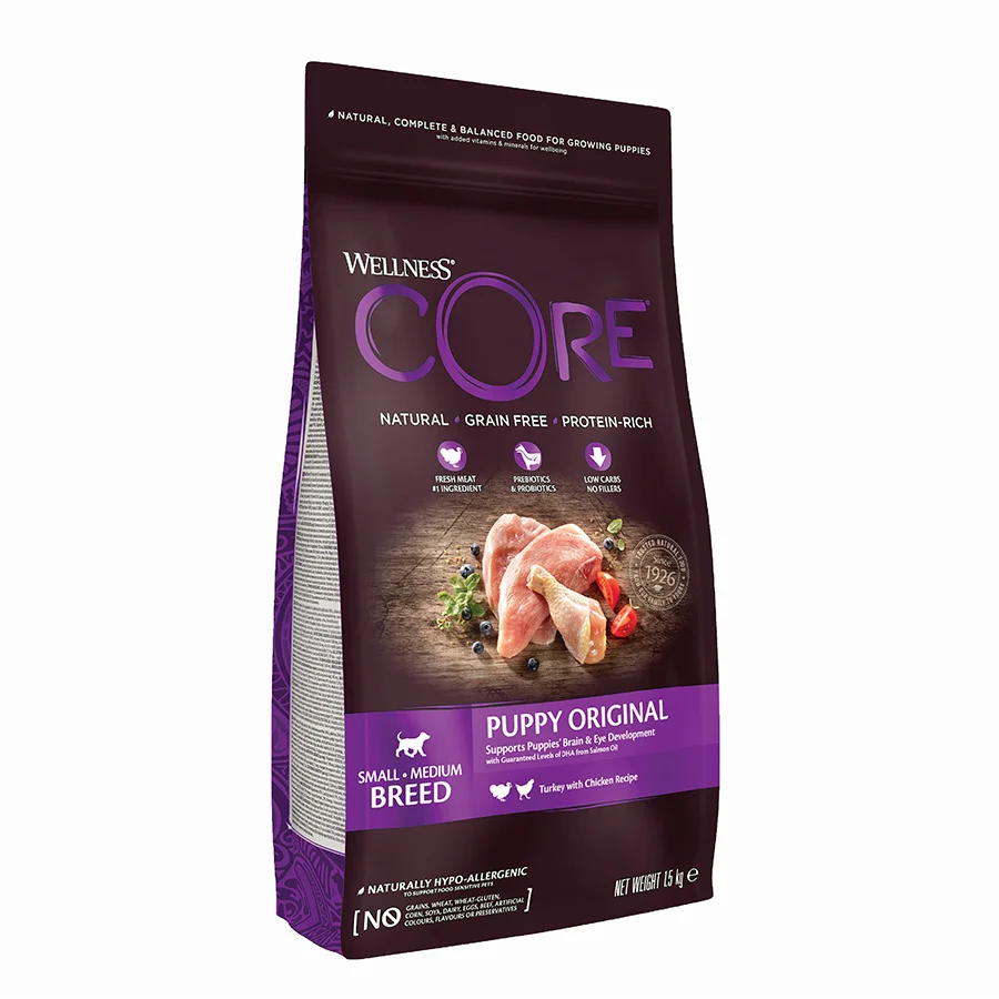 Easy-to-Use Wellness Core Complete Small Medium Breed Dry Puppy Food Turkey with Chicken 1.5kg Fashionable