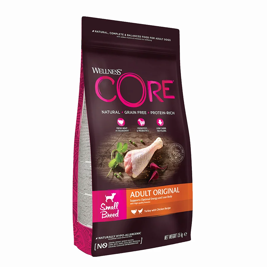 High-Quality Wellness Core Complete Small Breed Adult Dry Dog Food Turkey with Chicken 1.5kg Natural
