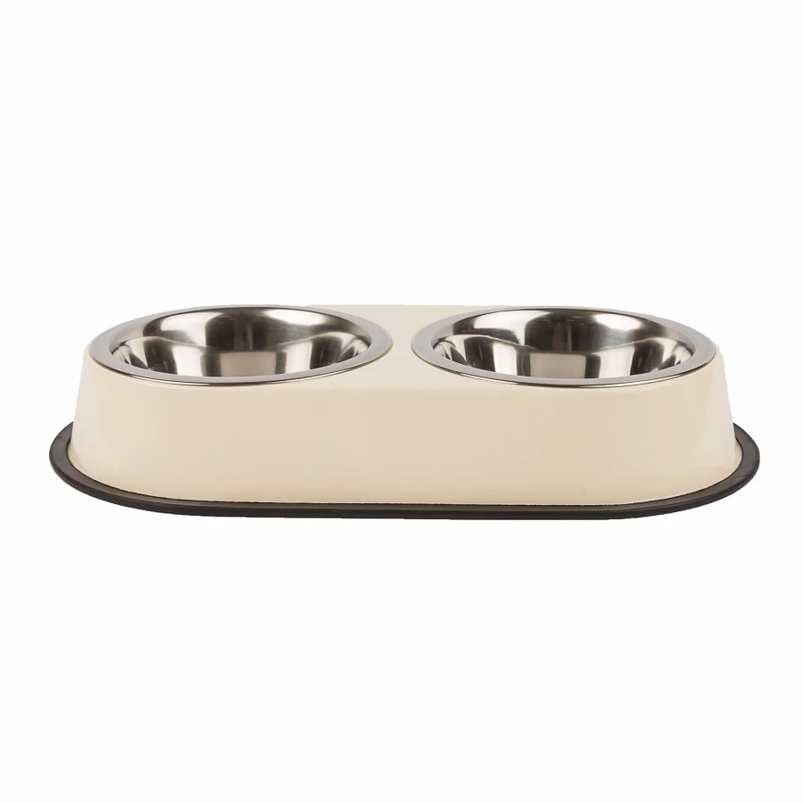 Fast Pets at Home Double Diner Dog Bowl Cream Large Powerful