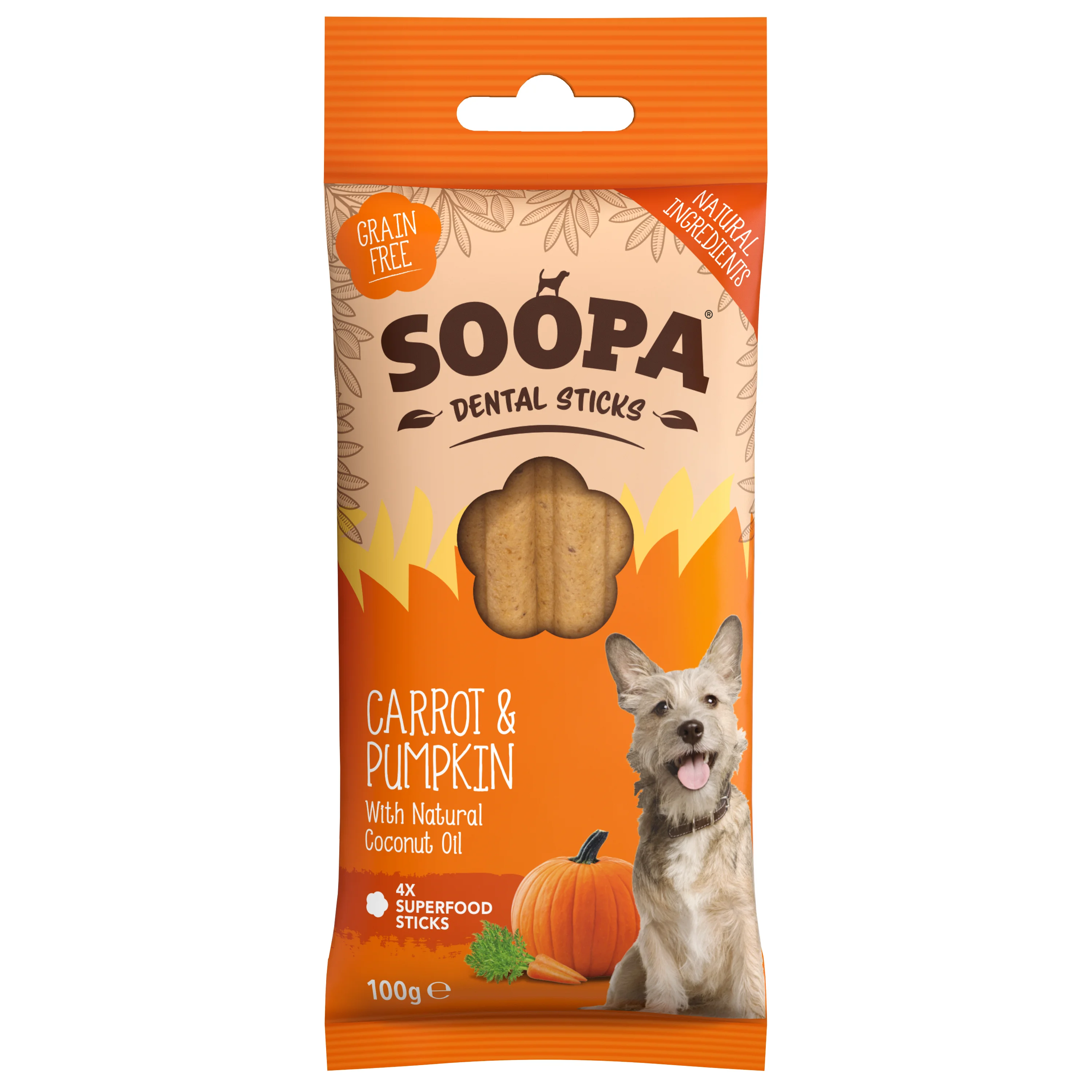 Reliable Soopa Dental Sticks Dog Treat Carrot Pumpkin 4 Pack 100g Fine