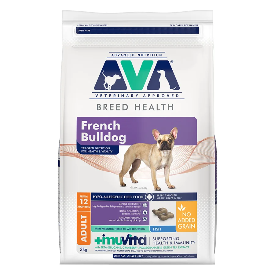 Official AVA Breed Health French Bulldog Dry Dog Food Fish 3kg Flexible