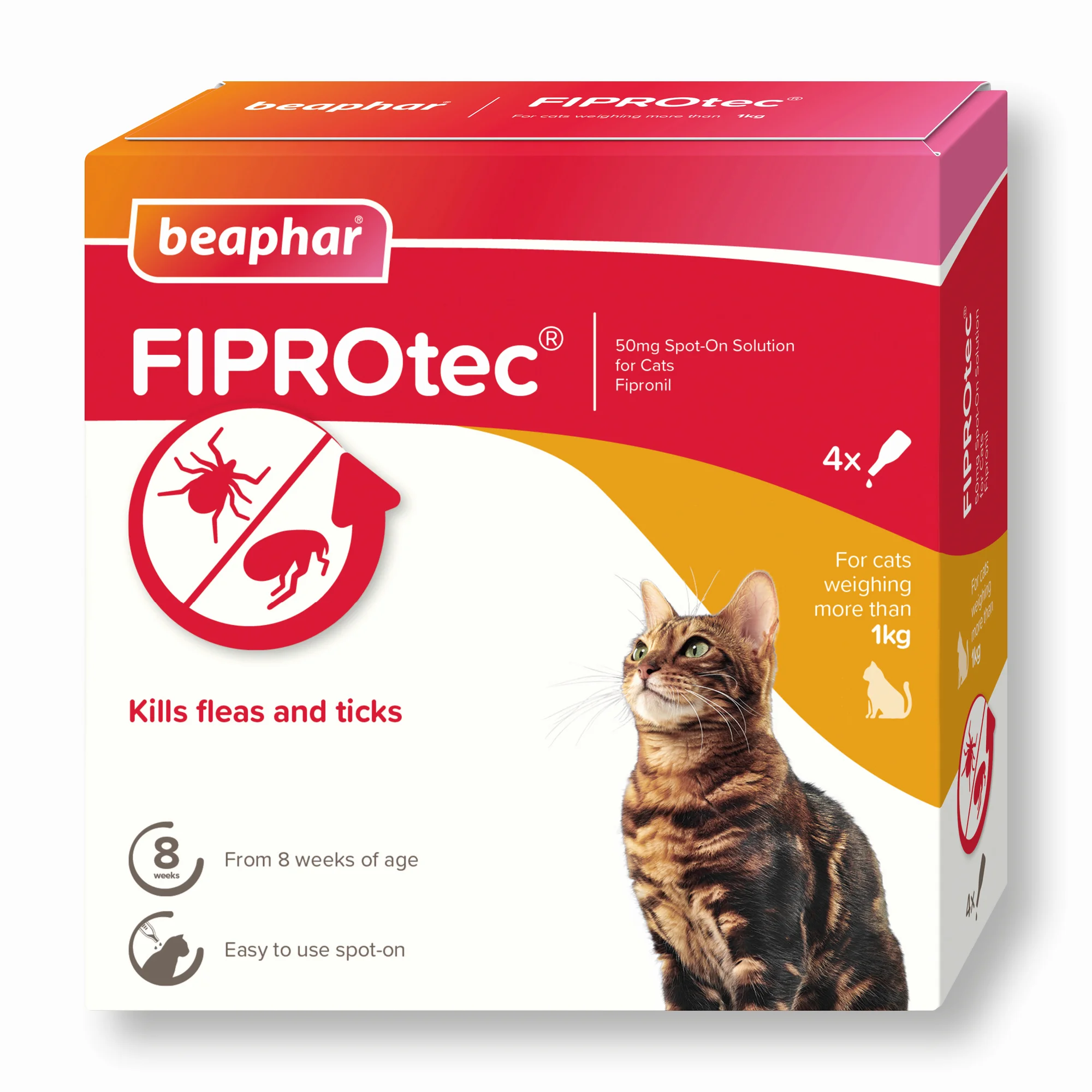 Contemporary Beaphar FIPROtec Flea Tick Spot-On For Cats 4 Pipettes Organic