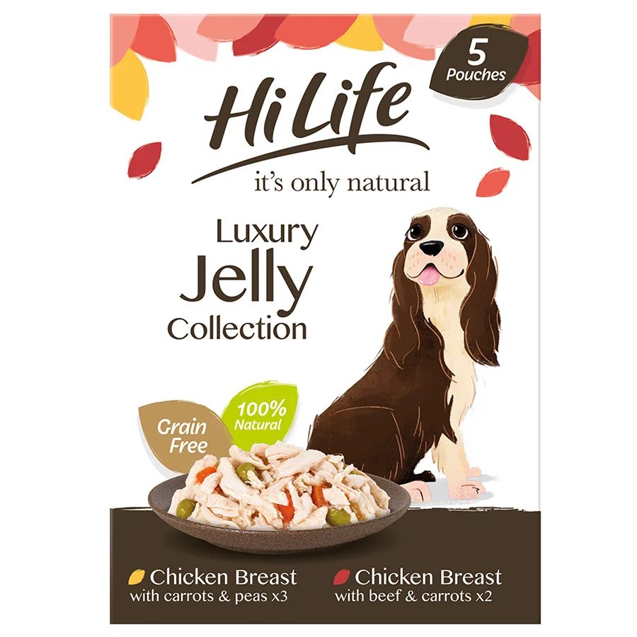 Next-Generation HiLife It x27 s Only Natural Luxury Jelly Adult Wet Dog Food 5x100g Environmentally Friendly