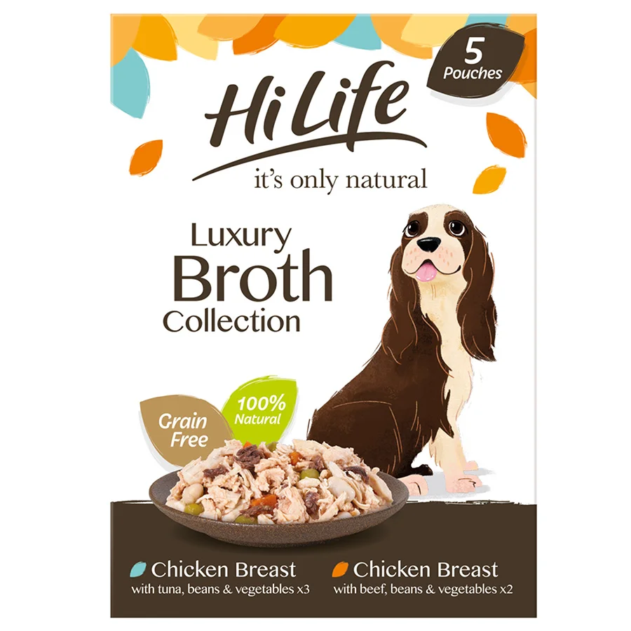 Traditional HiLife It x27 s Only Natural Luxury Broth Wet Adult Dog Food 5x100g Professional