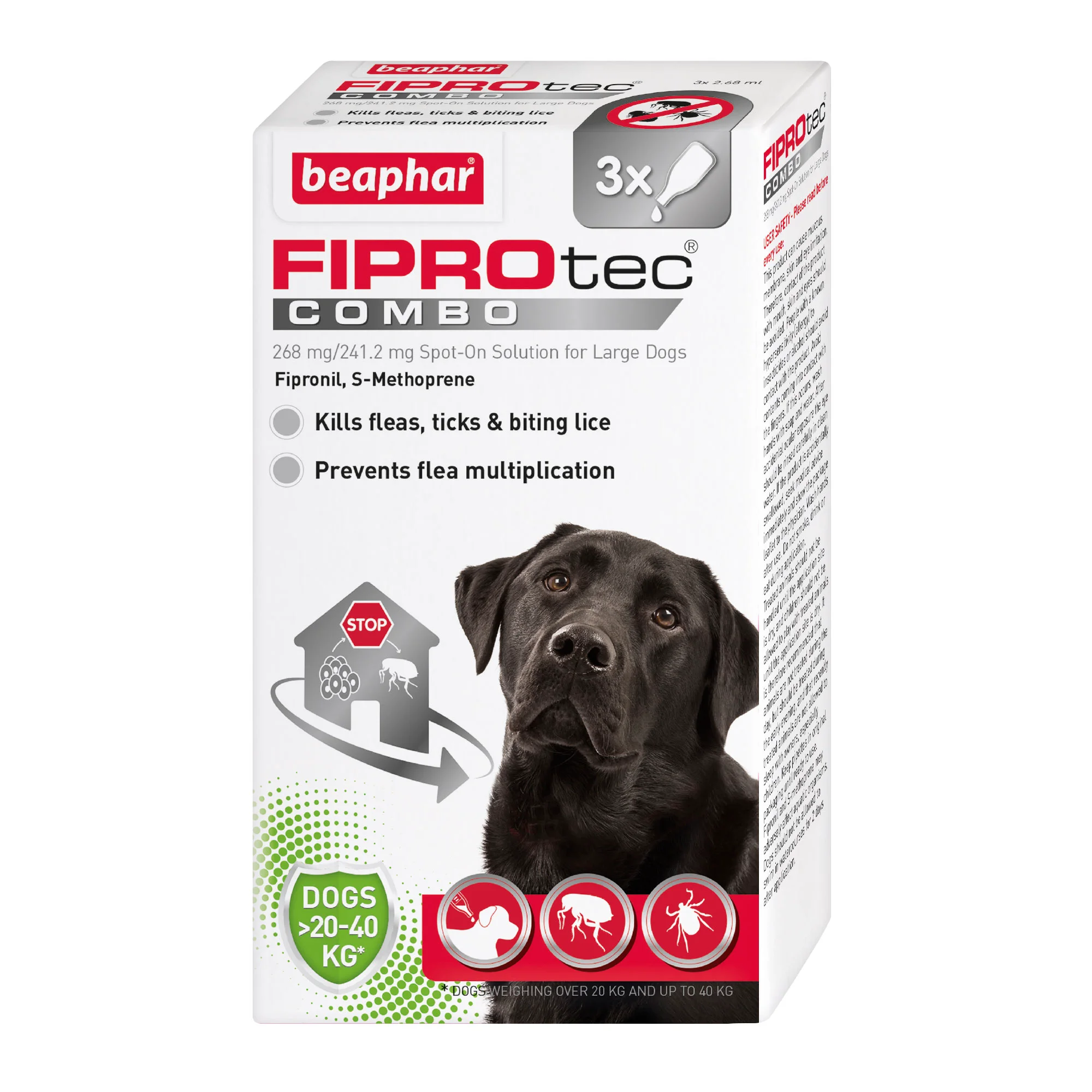 Comfortable Beaphar FIPROtec COMBO Flea Tick Spot-On for Dogs 20-40kg 3 Pipettes Functional